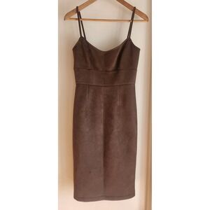 BCBGMAXAZRIA Alese Brown Faux Suede Sheath Dress Spaghetti Straps Midi Size S